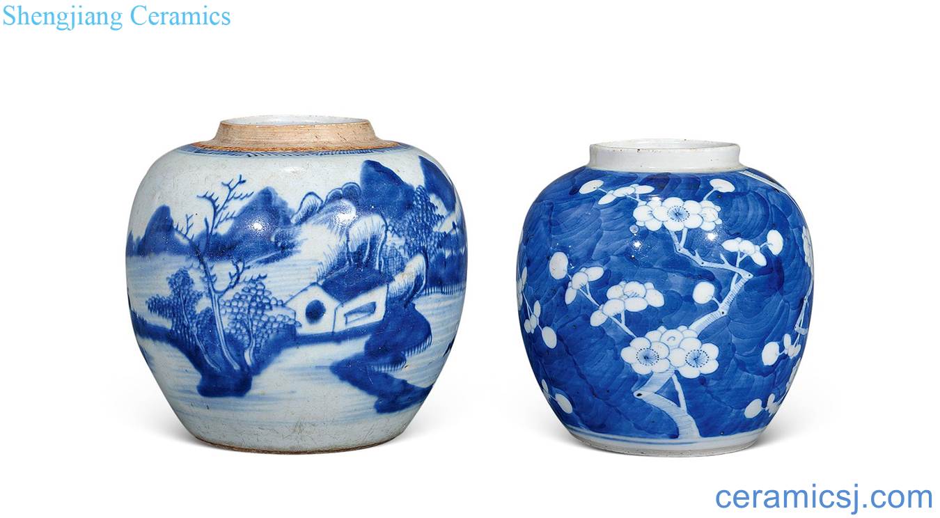 Qing dynasty blue and white landscape, ice mei tin (two)