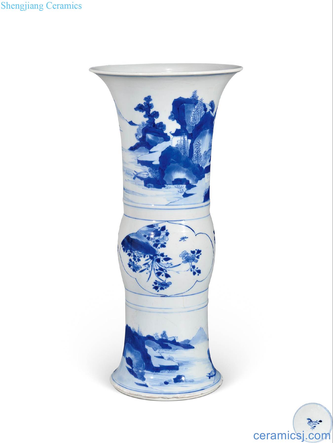The qing emperor kangxi Blue and white flower vase with landscape characters