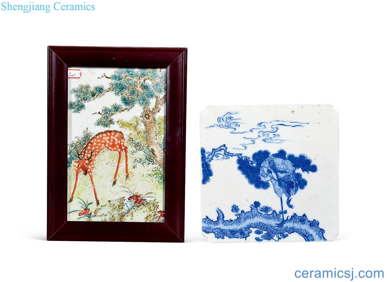 Clear pastel deer grain porcelain plate, blue and white cranes come loose grain porcelain plate (or two)