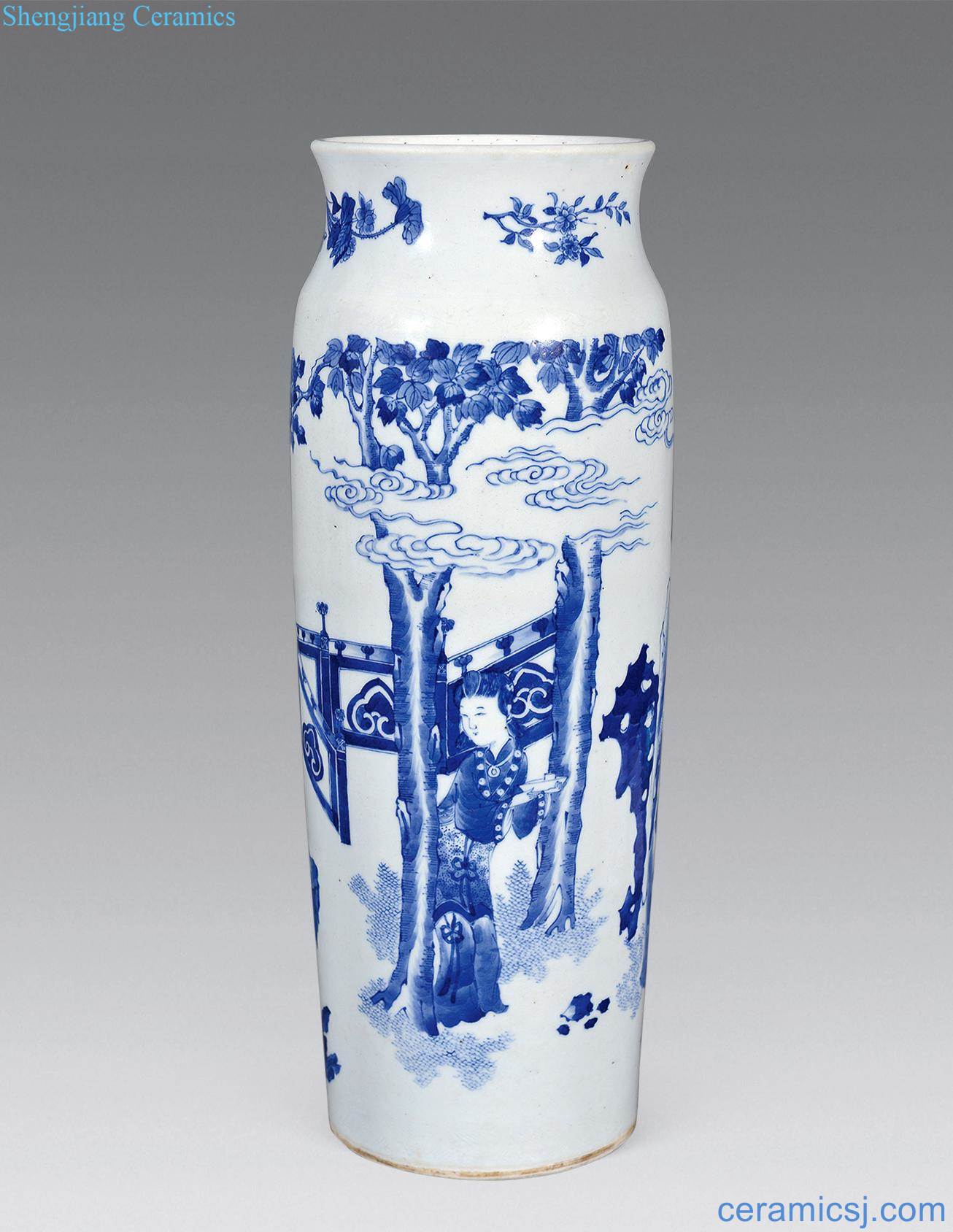Qing dynasty blue and white ladies like legs bottle