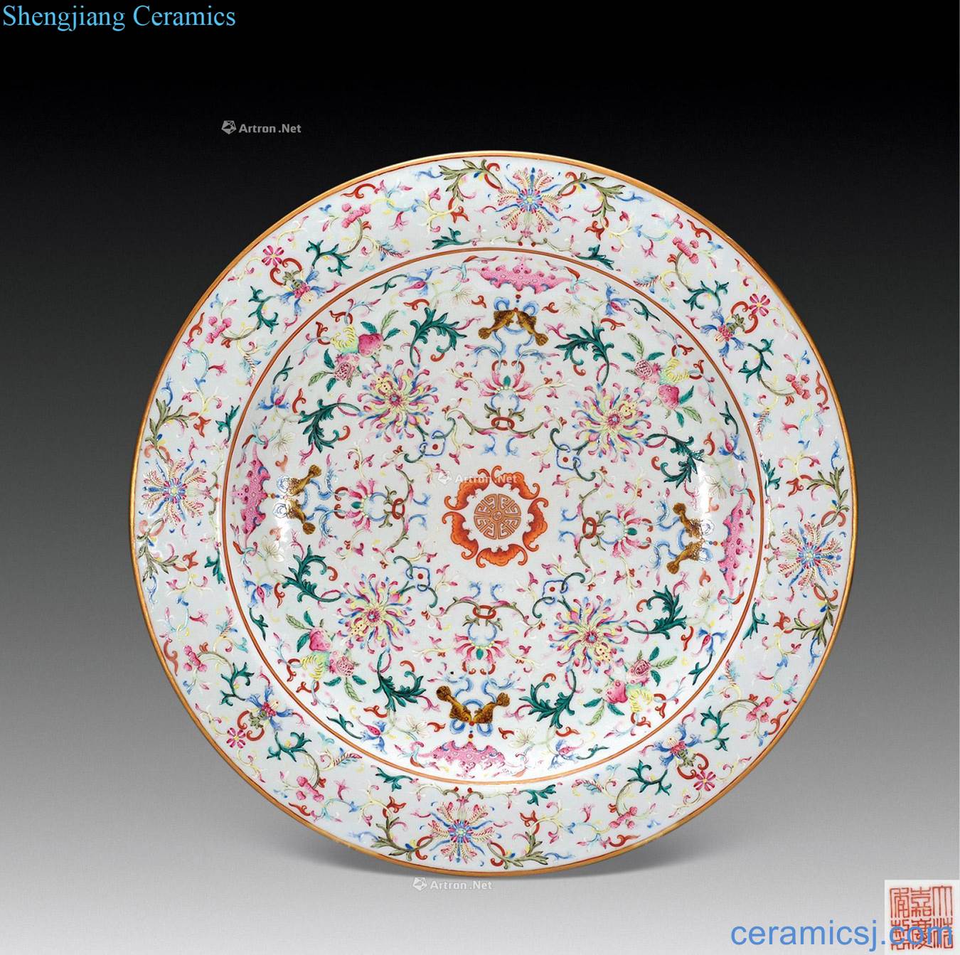 Qing jiaqing five bats famille rose passion for life of fold along the plate