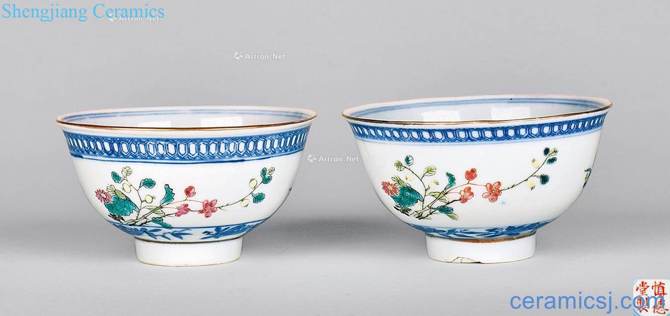 Small bowl of clear pastel four seasons flower pattern (a)