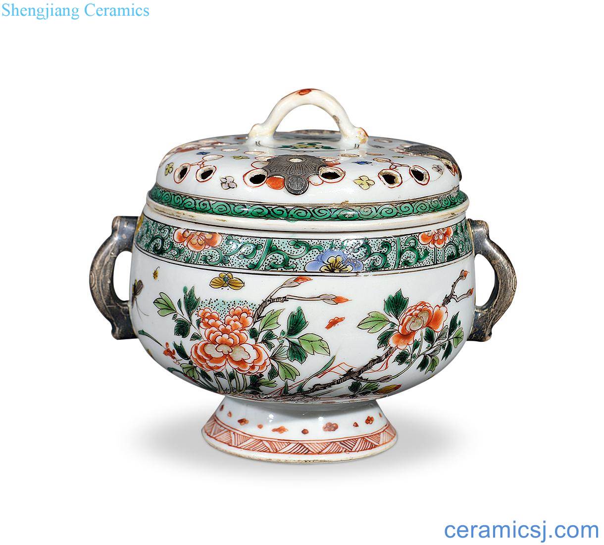 The qing emperor kangxi Colorful flowers cover cylinder