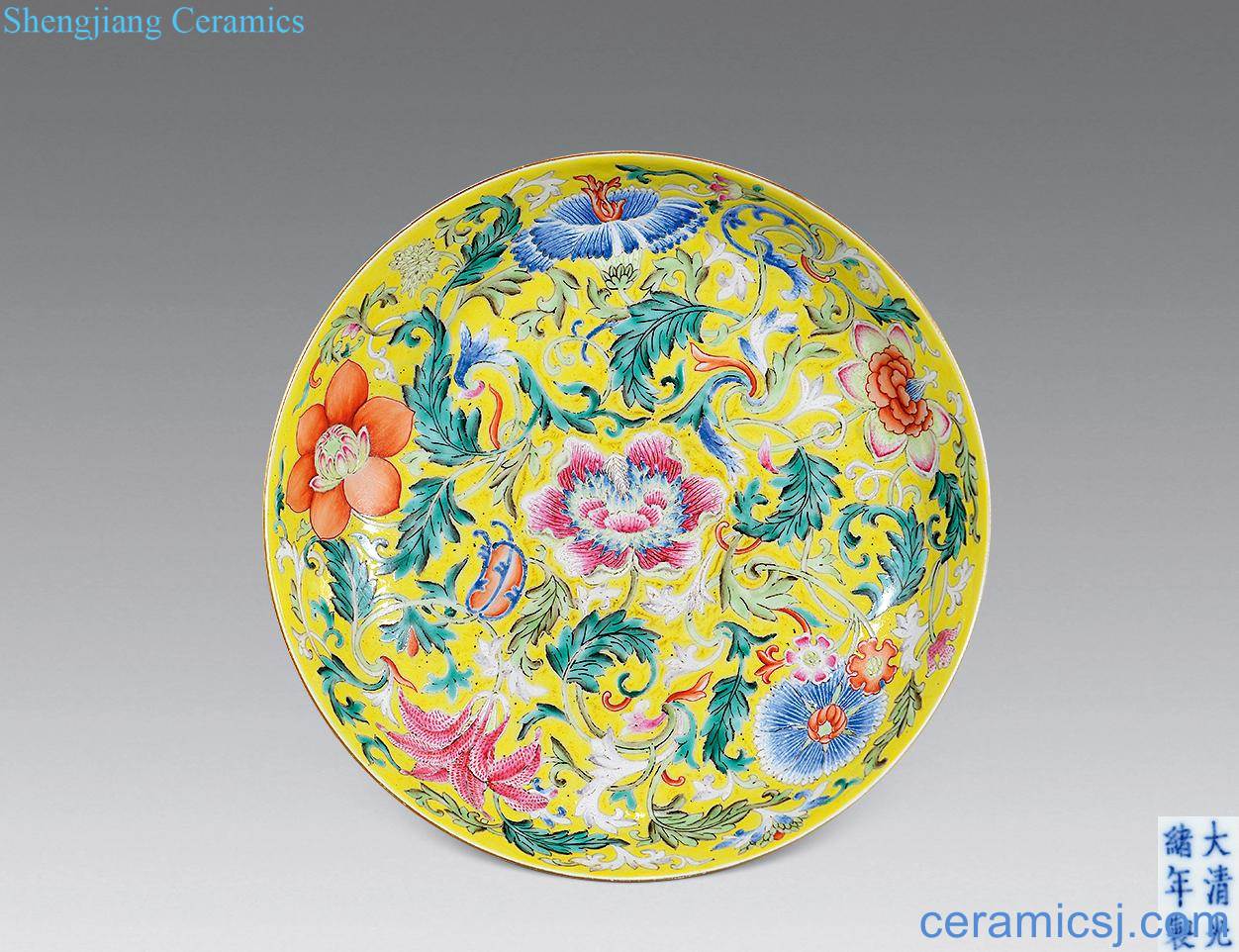 Qing guangxu To the yellow color western flower disc