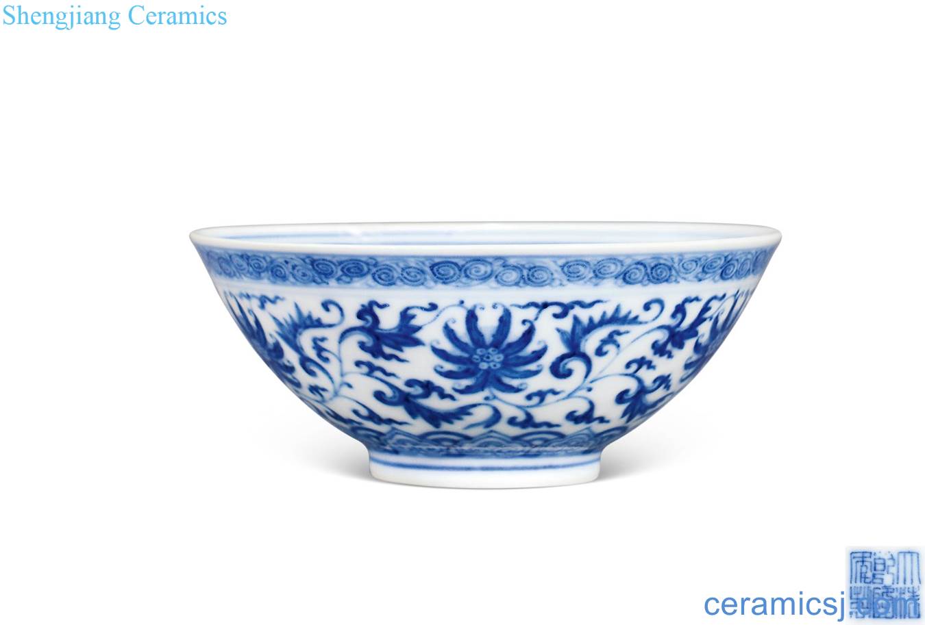 Qing qianlong Blue and white lotus flower green-splashed bowls