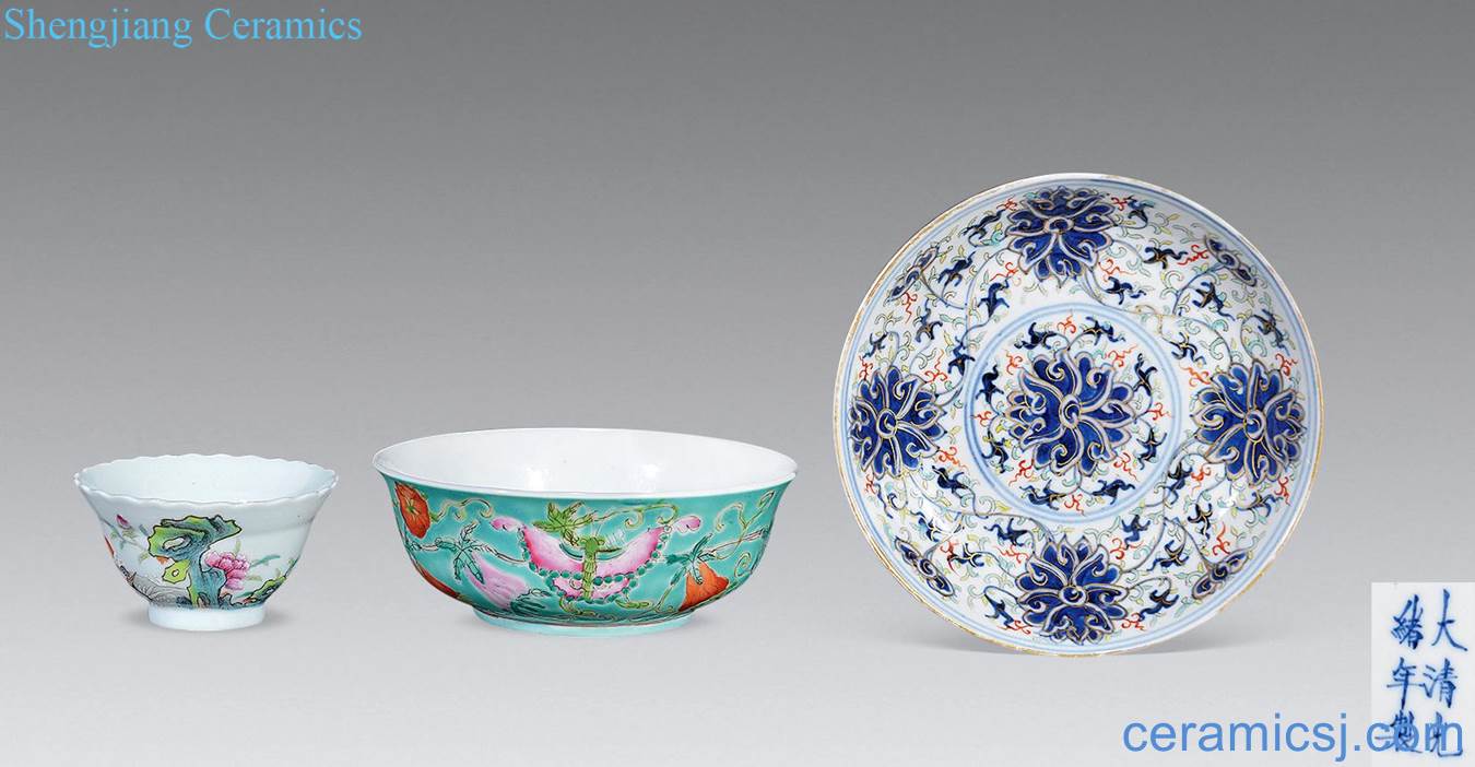Pastel flower bowl, dish reign of qing emperor guangxu (three)