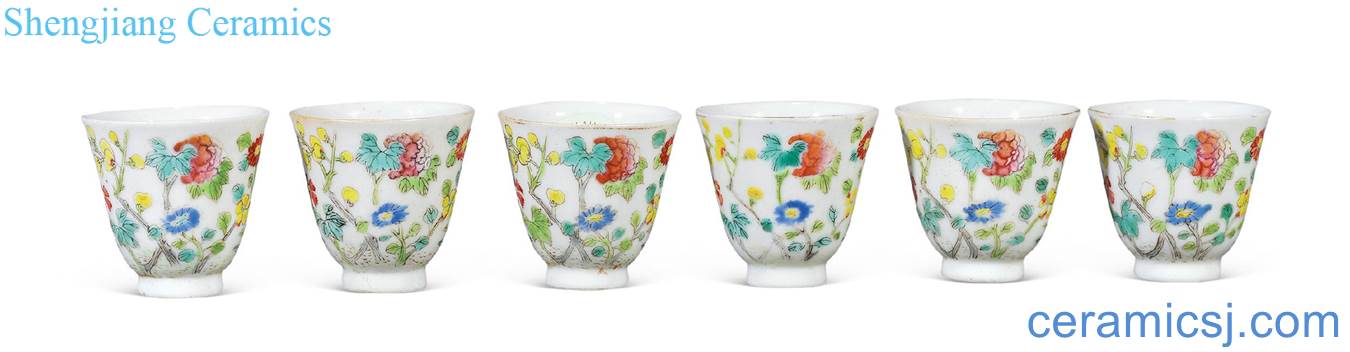 Clear light pastel flowers small cup (6)