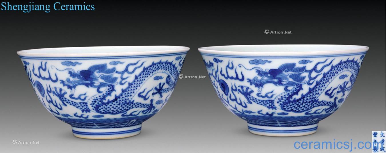 qing Blue and white cast pearl dragon bowl (a)