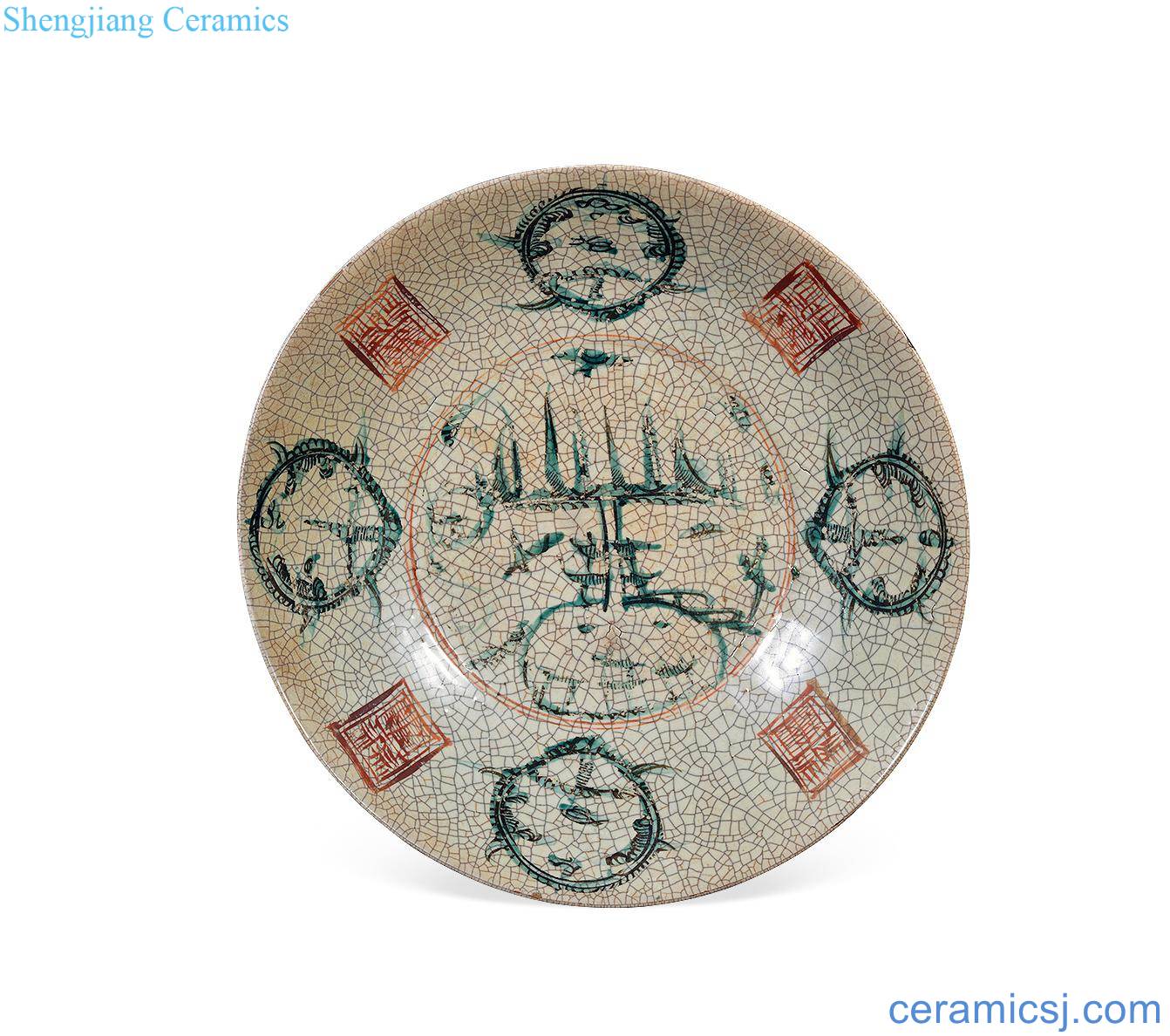 In the late Ming The elder brother of the glaze red and green color plate