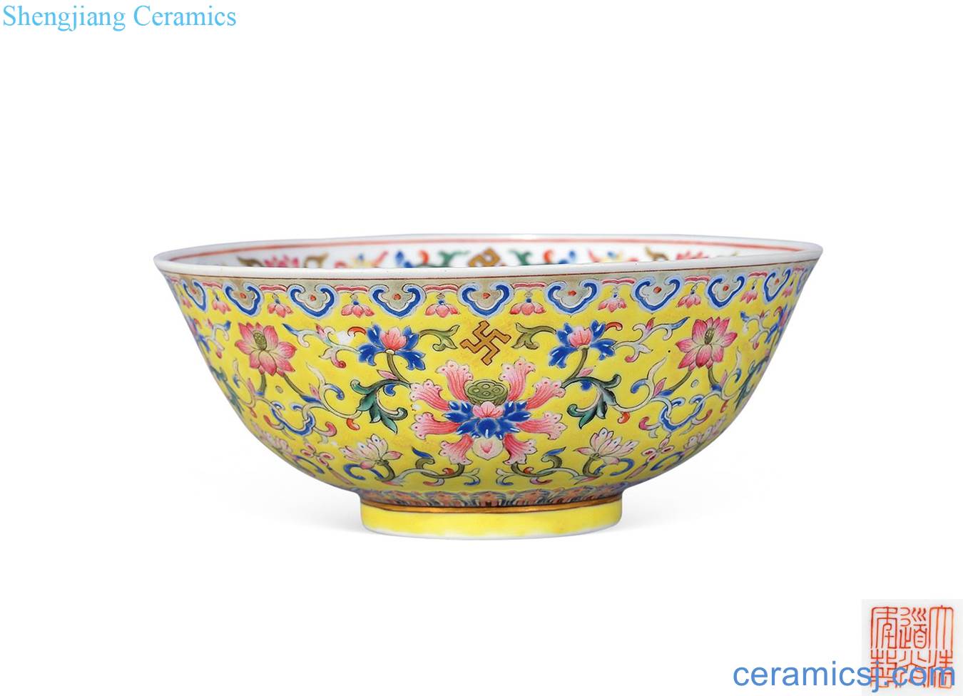 Qing daoguang Yellow powder enamel to treasure flower bowls