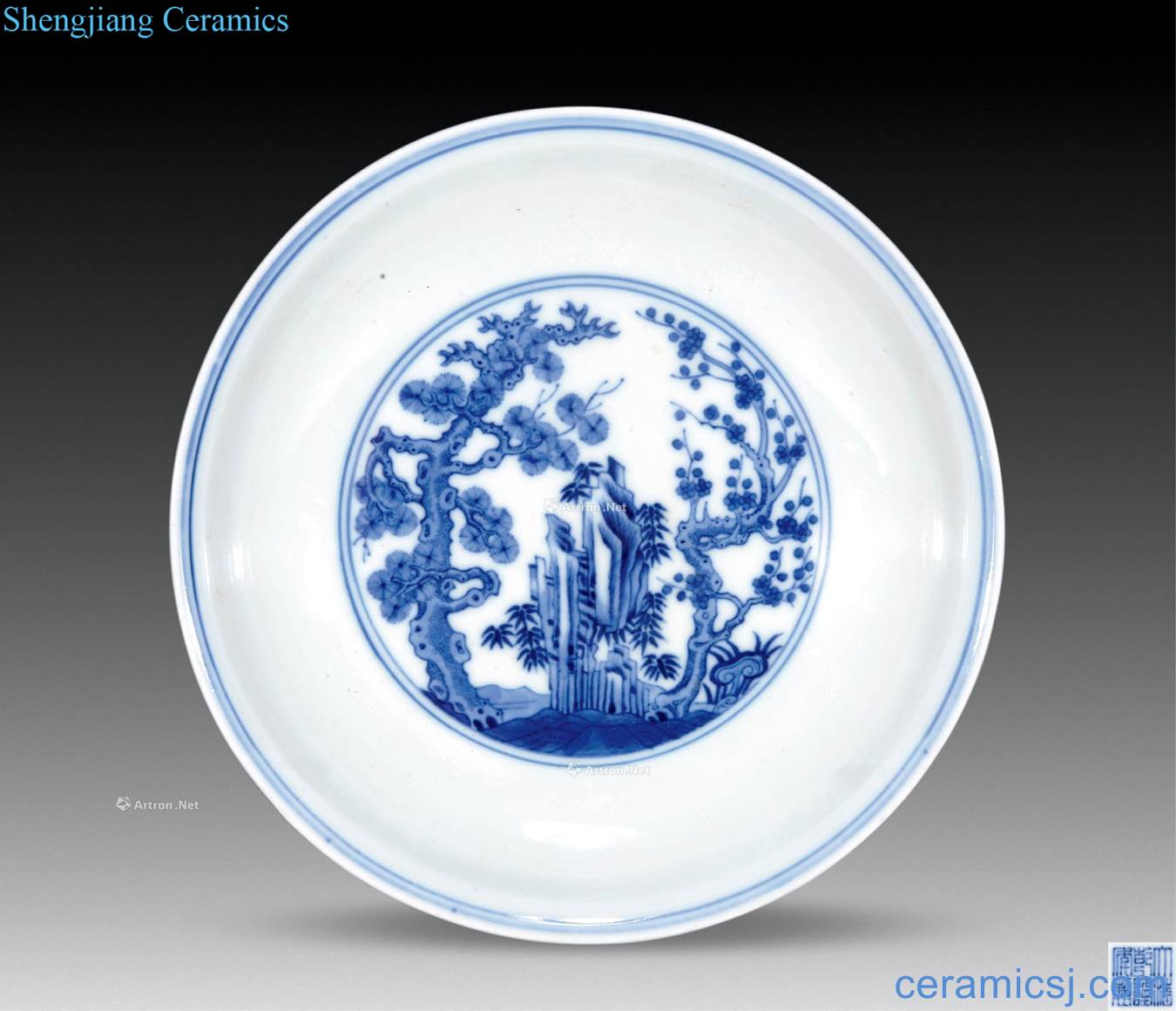 Qing qianlong age of baby blue courtyard play poetic plate