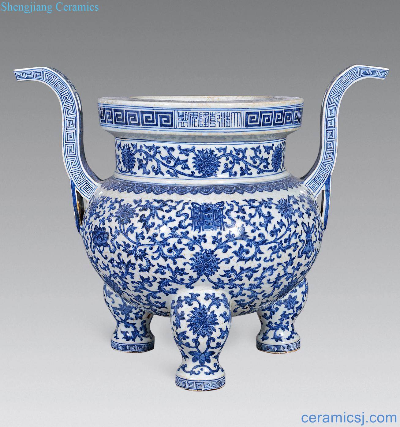qing Blue and white lotus flower ears furnace