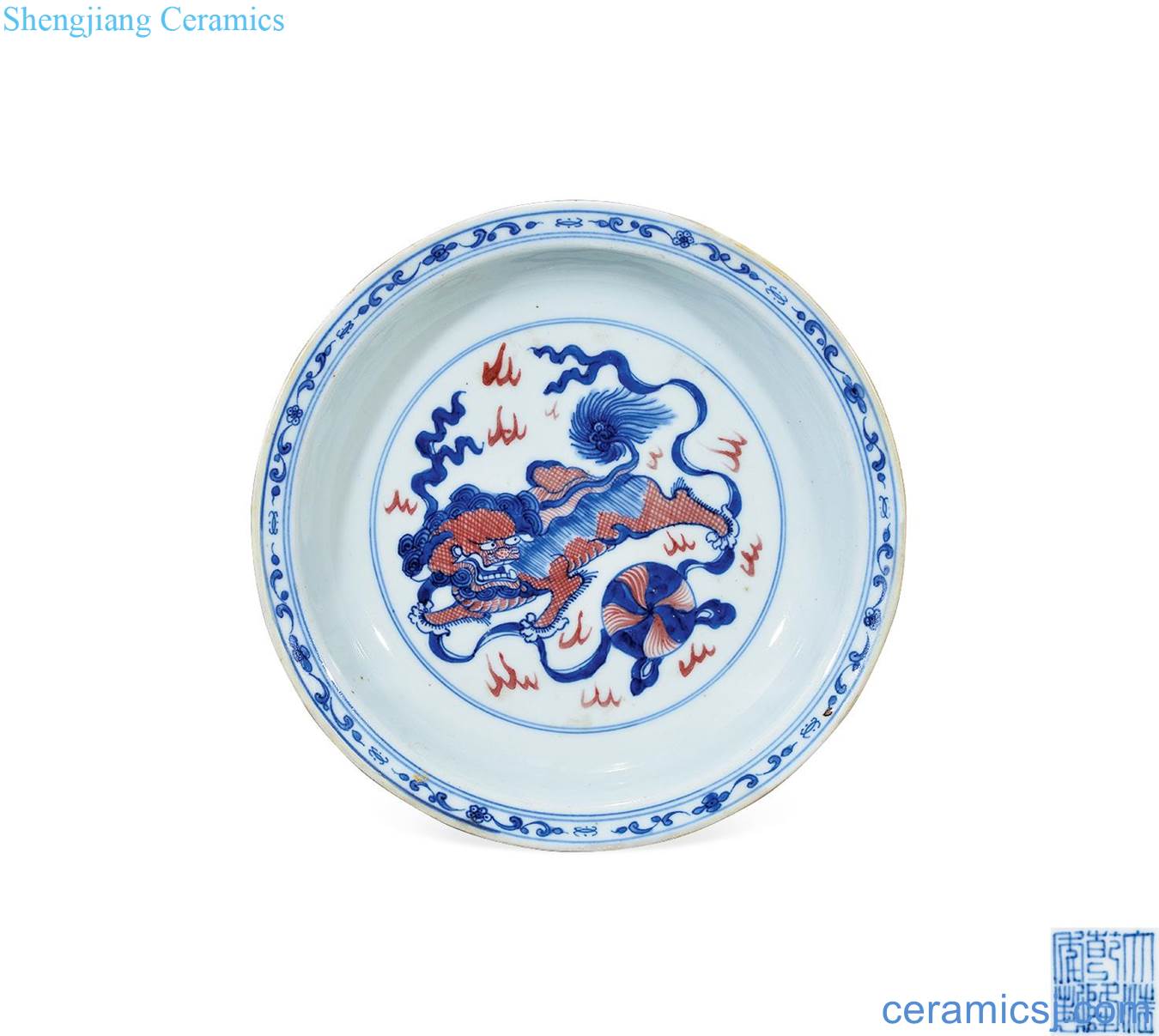 Qing qianlong Blue and white youligong lion play ball