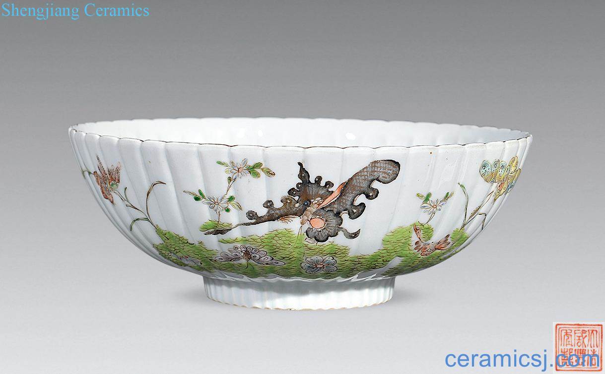 Qing xianfeng Pastel flower butterfly chrysanthemum petals green-splashed bowls