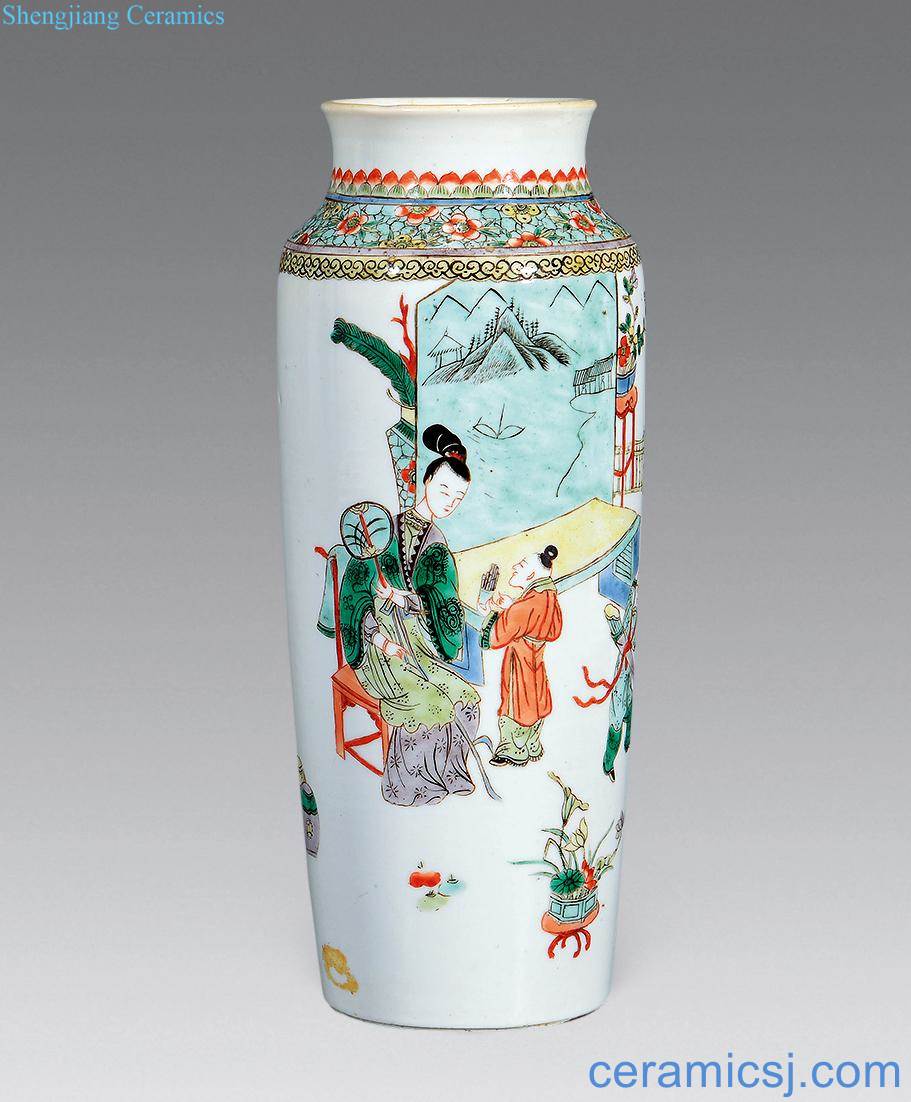 Qing dynasty wooden stick bottle colorful characters