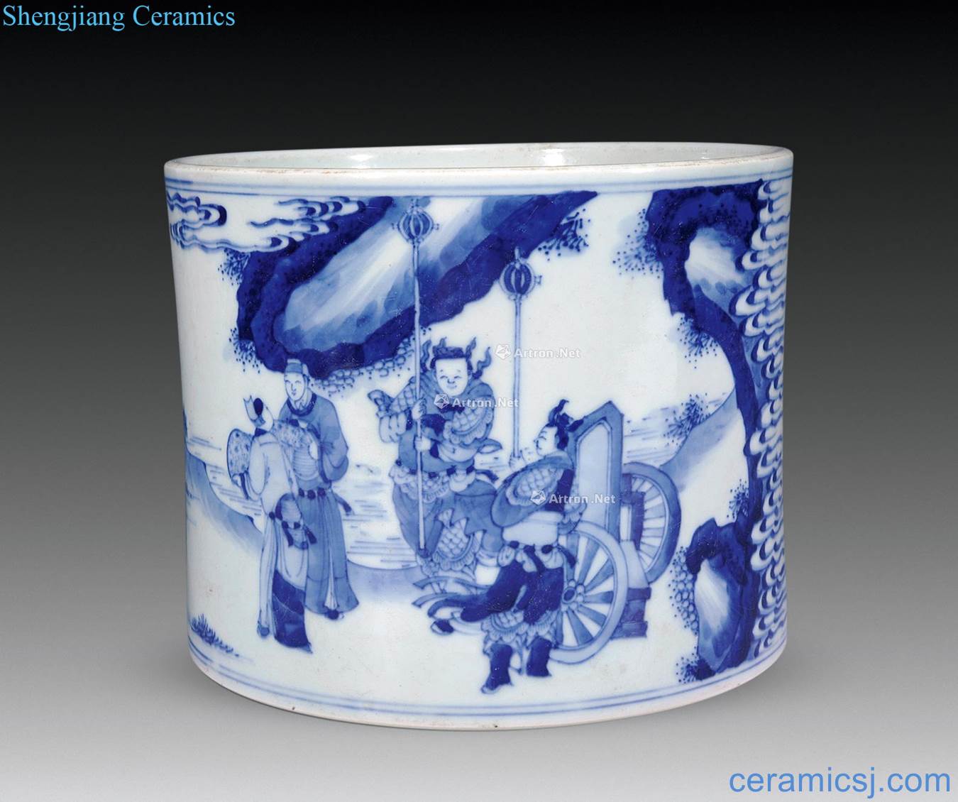 In the 18th century Blue and white Wen Wangfang xian pen container