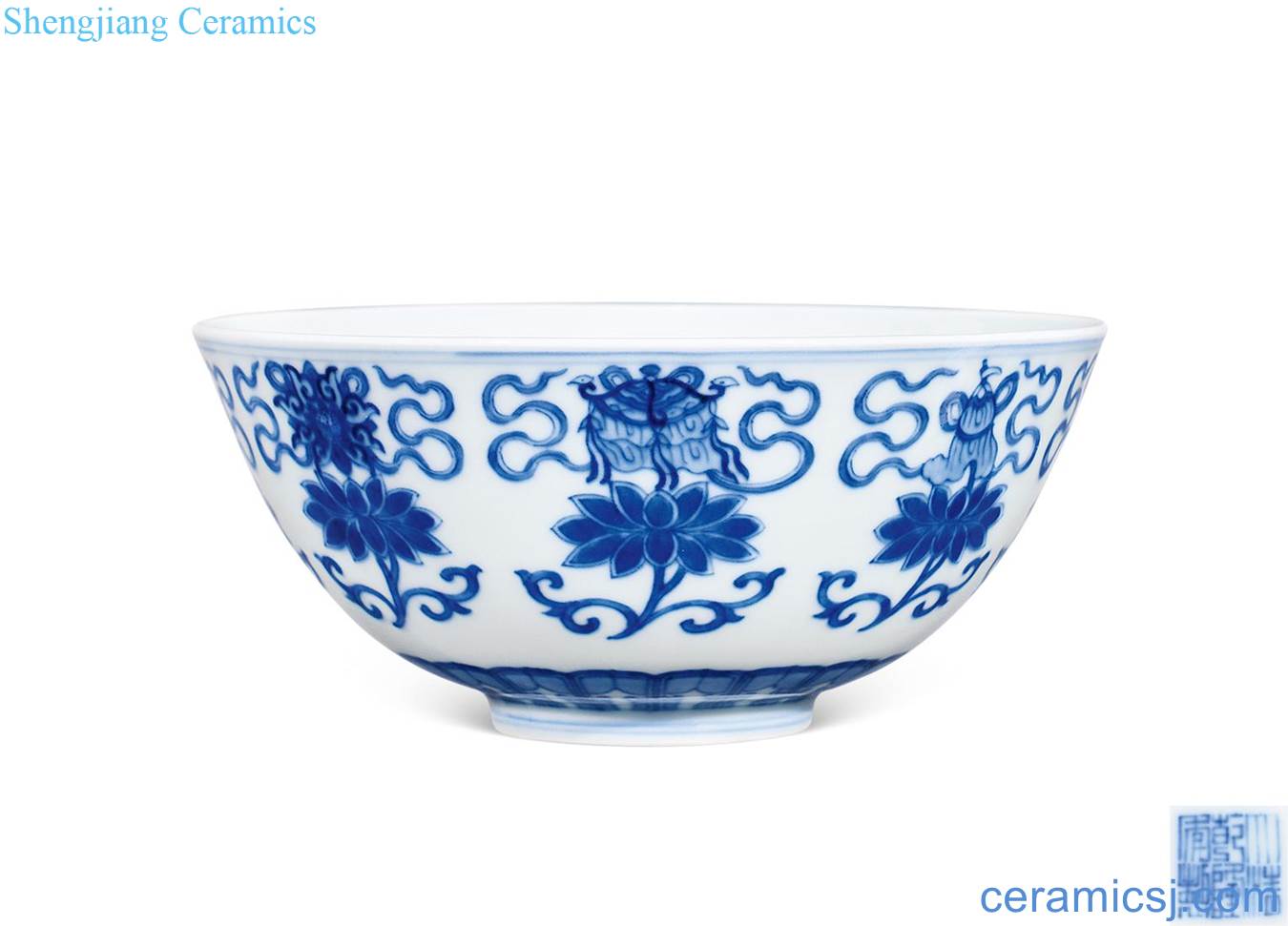 Qing qianlong Blue and white tie up lotus flower in a bowl
