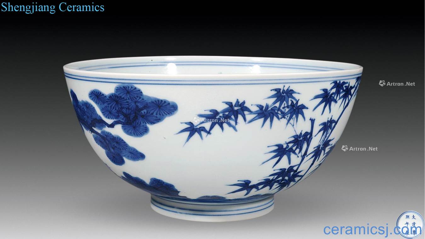 The qing emperor kangxi Blue and white shochiku mei big bowl