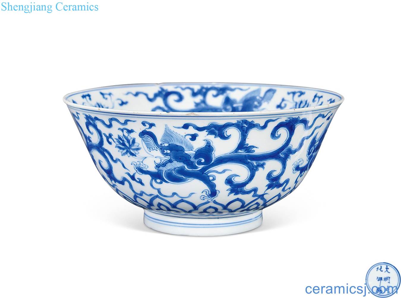 The qing emperor kangxi Blue and white dragon large bowl