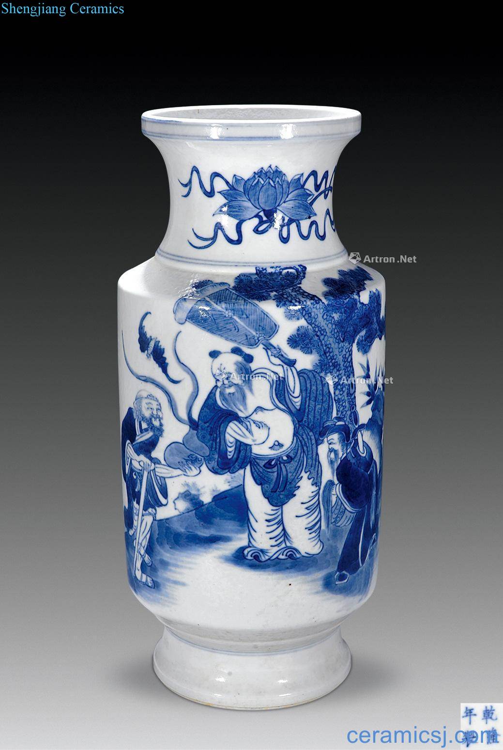 Qing guangxu Blue and white tube bottle the eight immortals characters