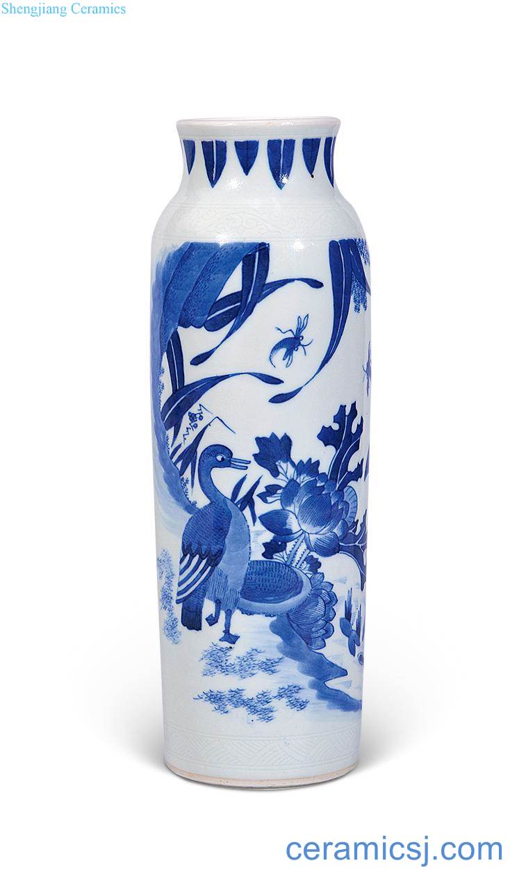 Ming chongzhen Blue and white flower on cylinder bottles