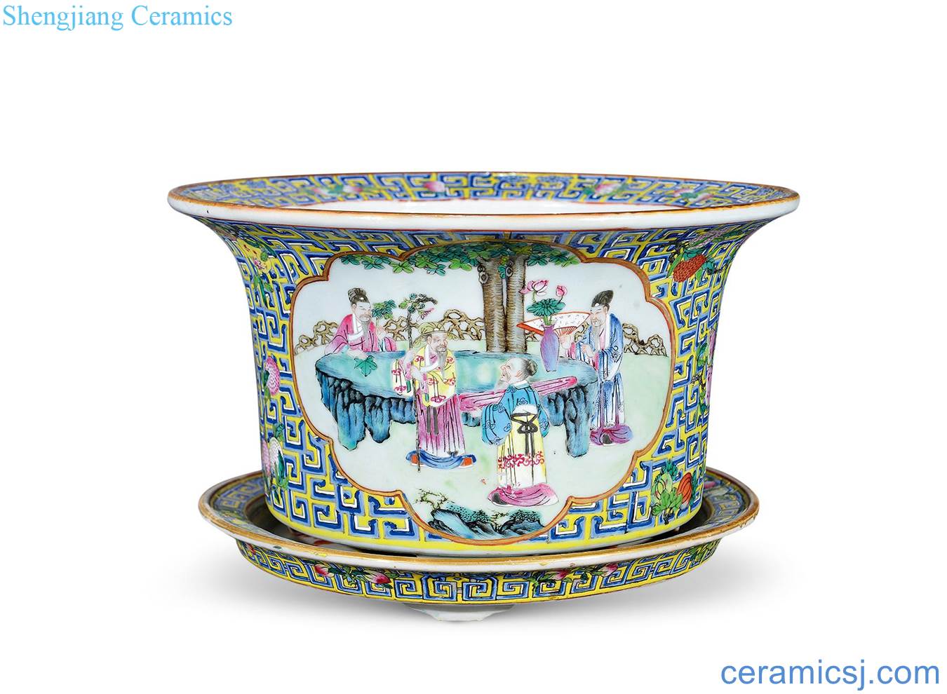 Mid qing pastel character flower pot (a)
