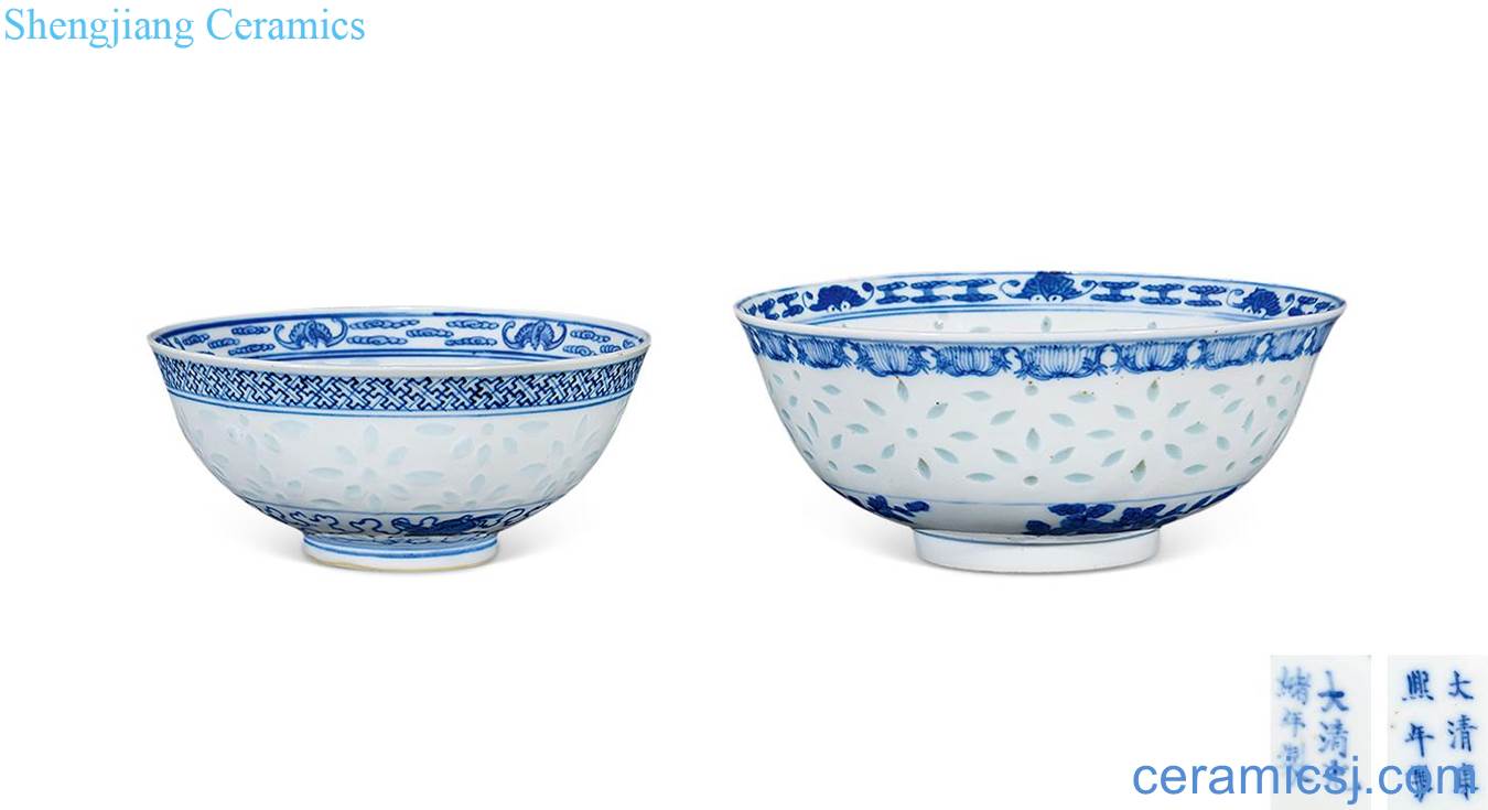 Qing guangxu Blue and white longfeng green-splashed bowls (two)