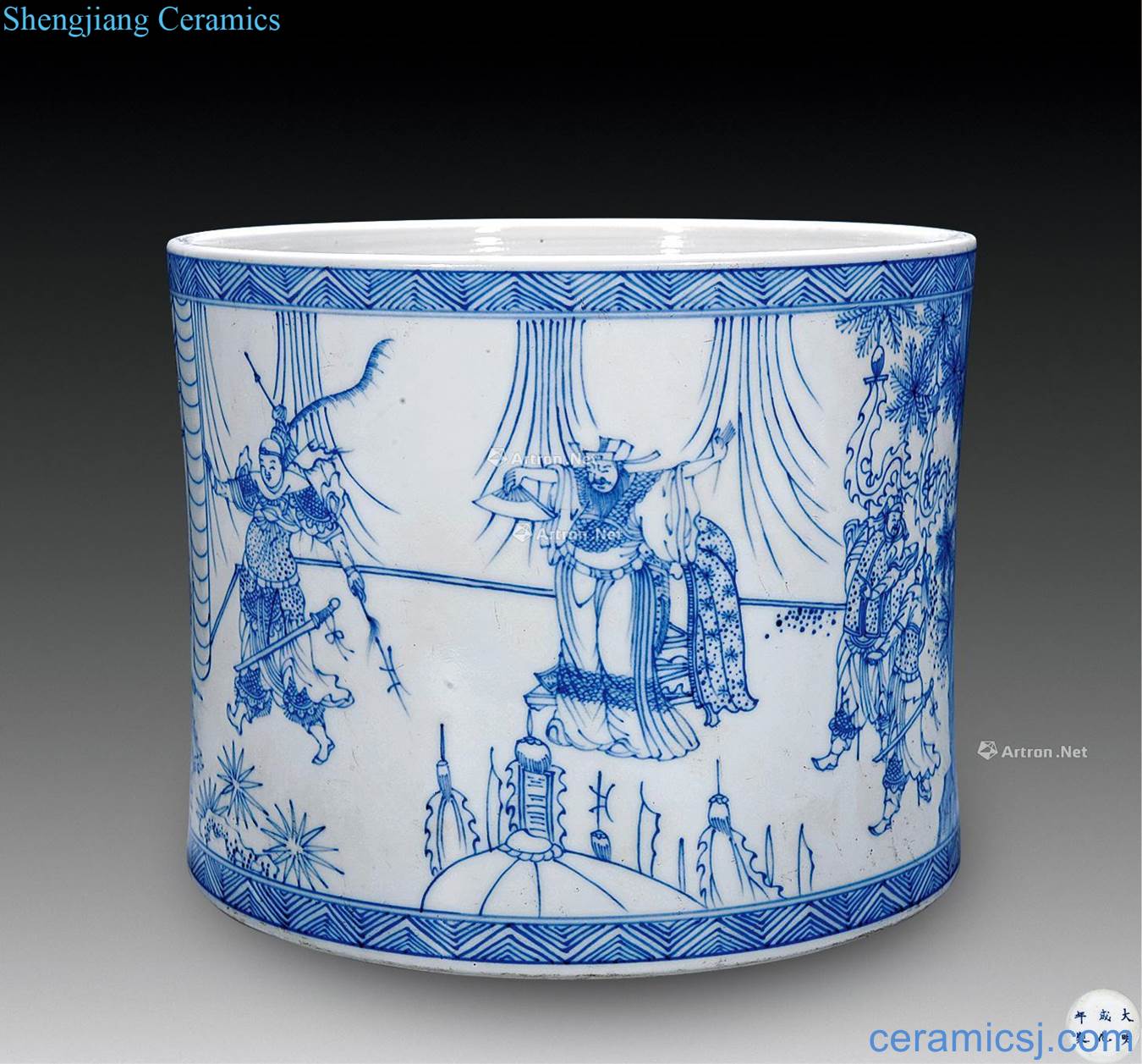 The qing emperor kangxi Blue and white light pen container tracing the three characters
