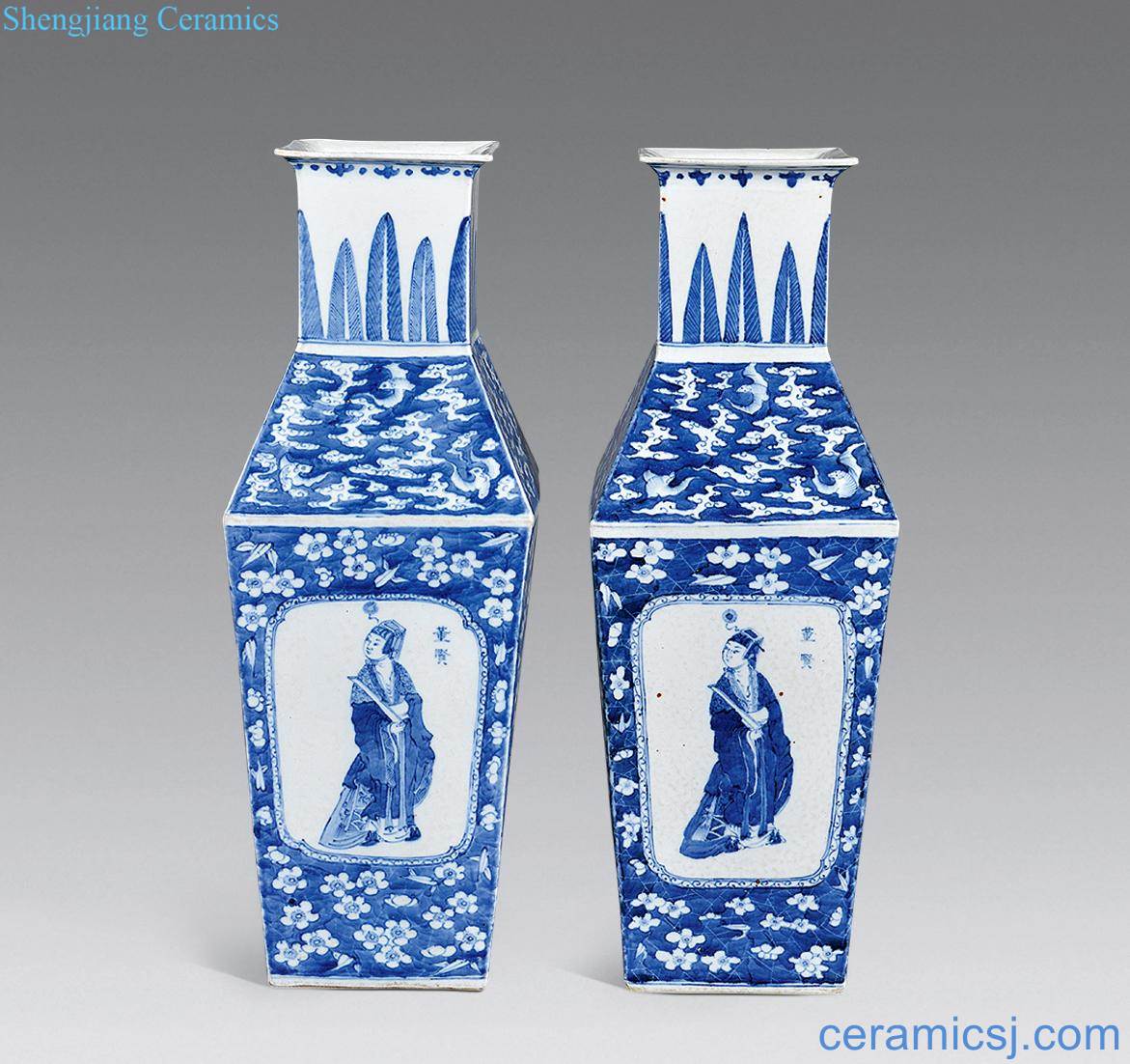 Qing guangxu Blue and white medallion characters square bottle (a)