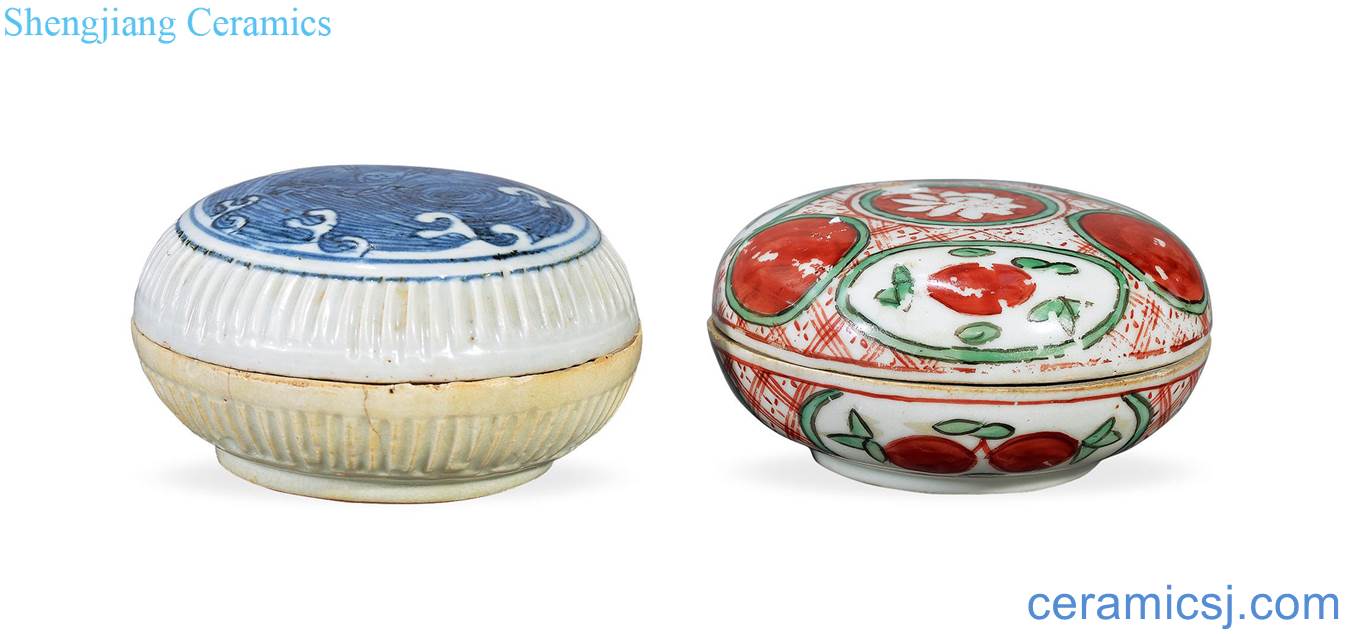 Ming blue and white, red and green color cover basin (two)
