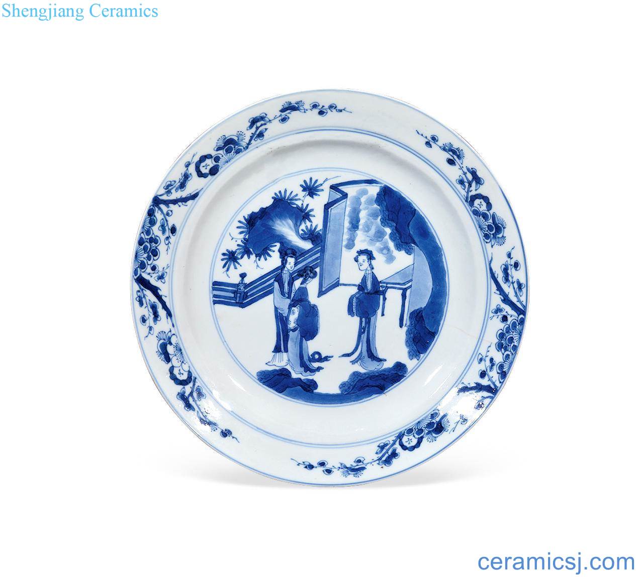 The qing emperor kangxi Blue and white ladies tray