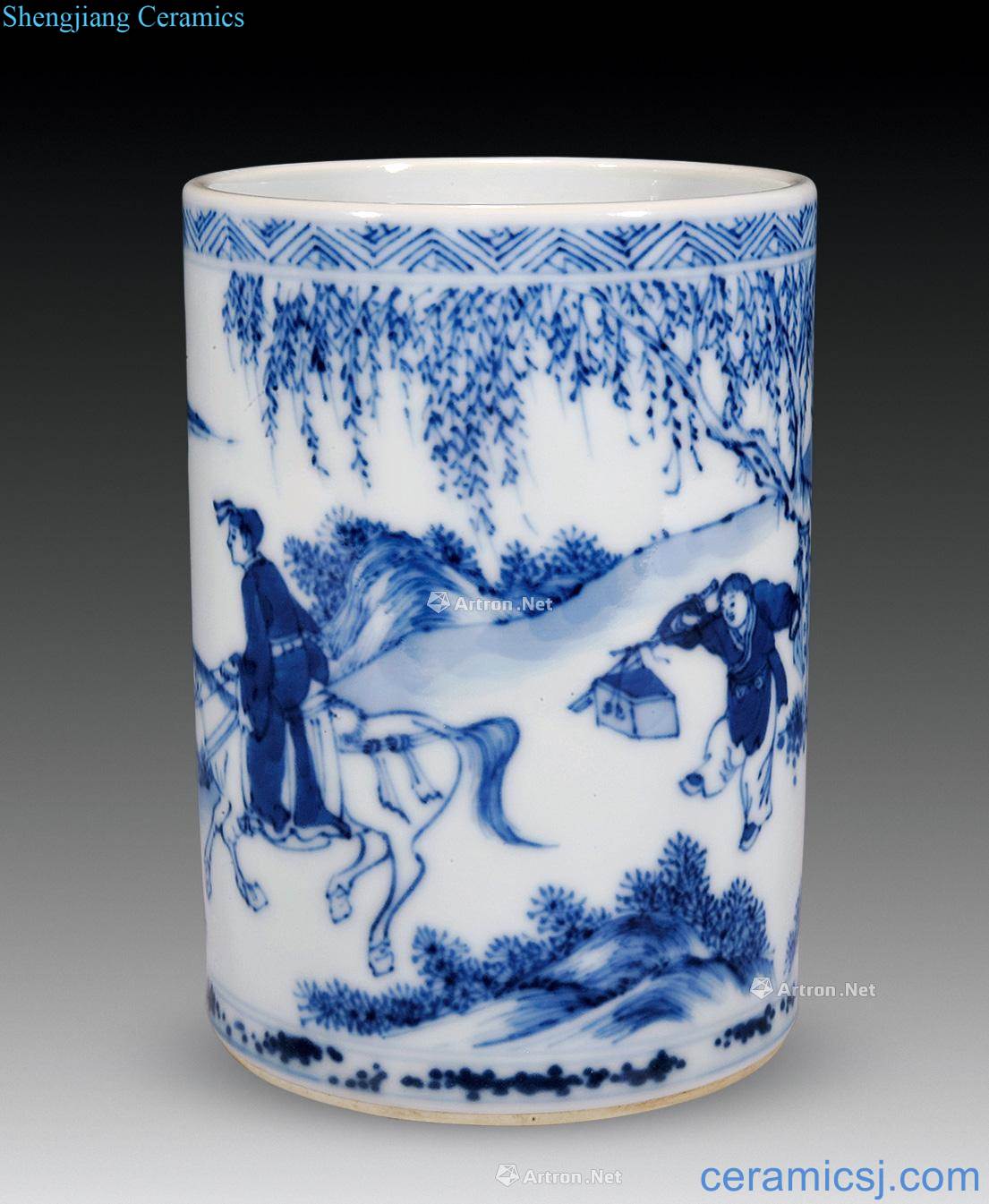 The qing emperor kangxi Blue and white ying-ying went descend brush pot