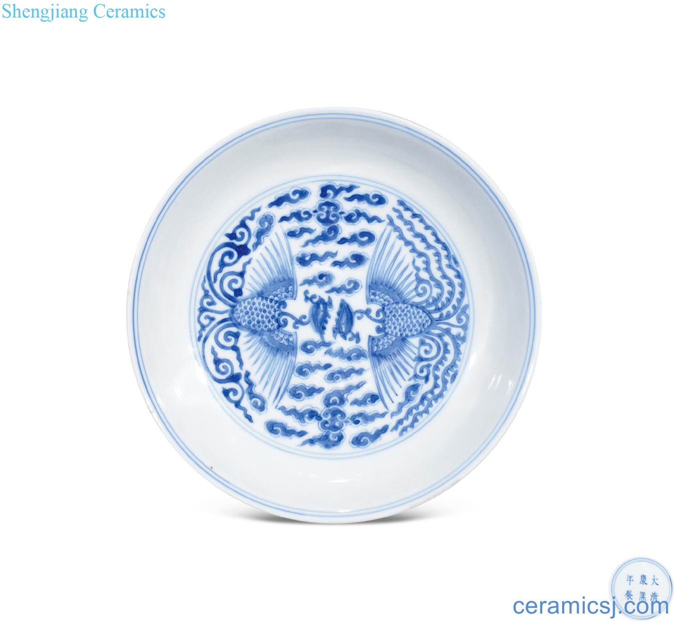 The qing emperor kangxi Blue and white double phoenix tray