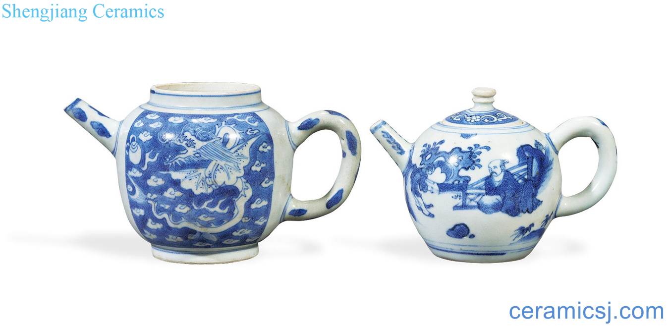 Ming wanli Blue and white characters, pterosaurs ewer (two)