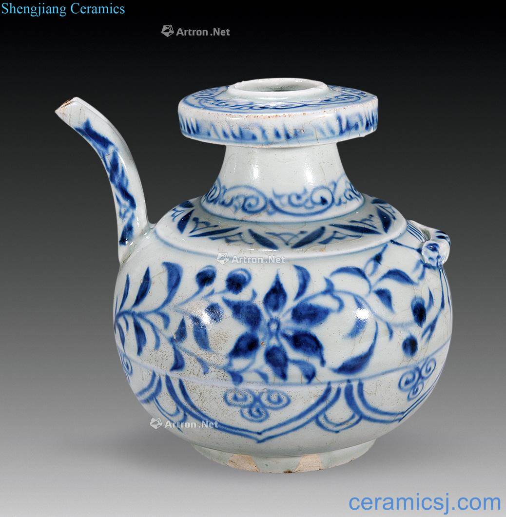 yuan Blue and white flower oil can
