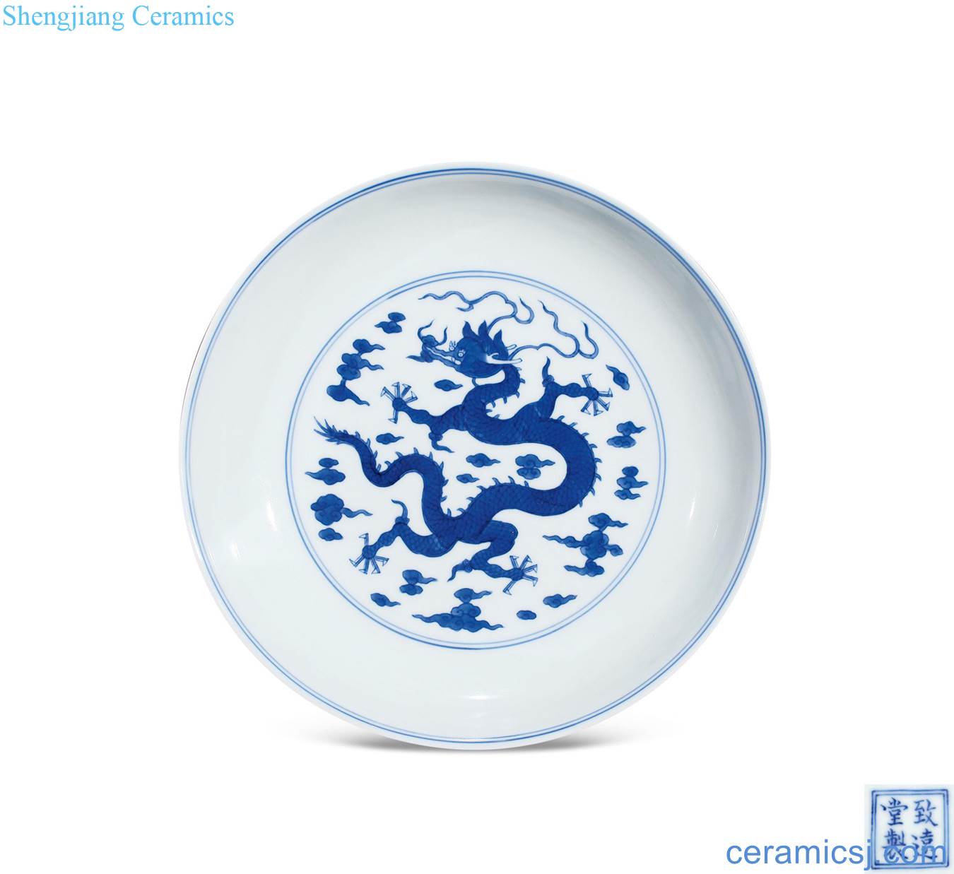 Qing qianlong Blue and white dragon disc