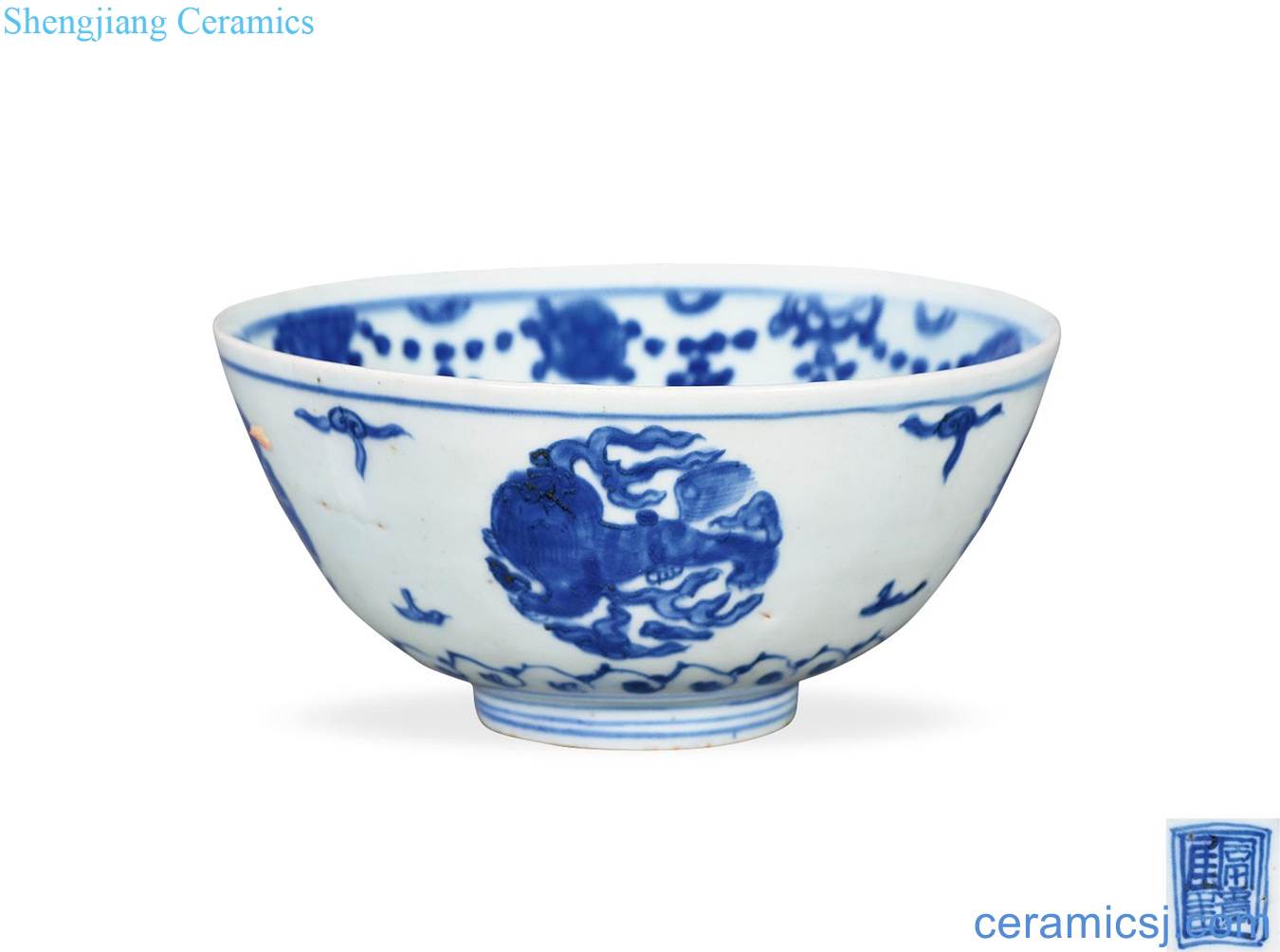 Ming wanli Blue and white lion green-splashed bowls