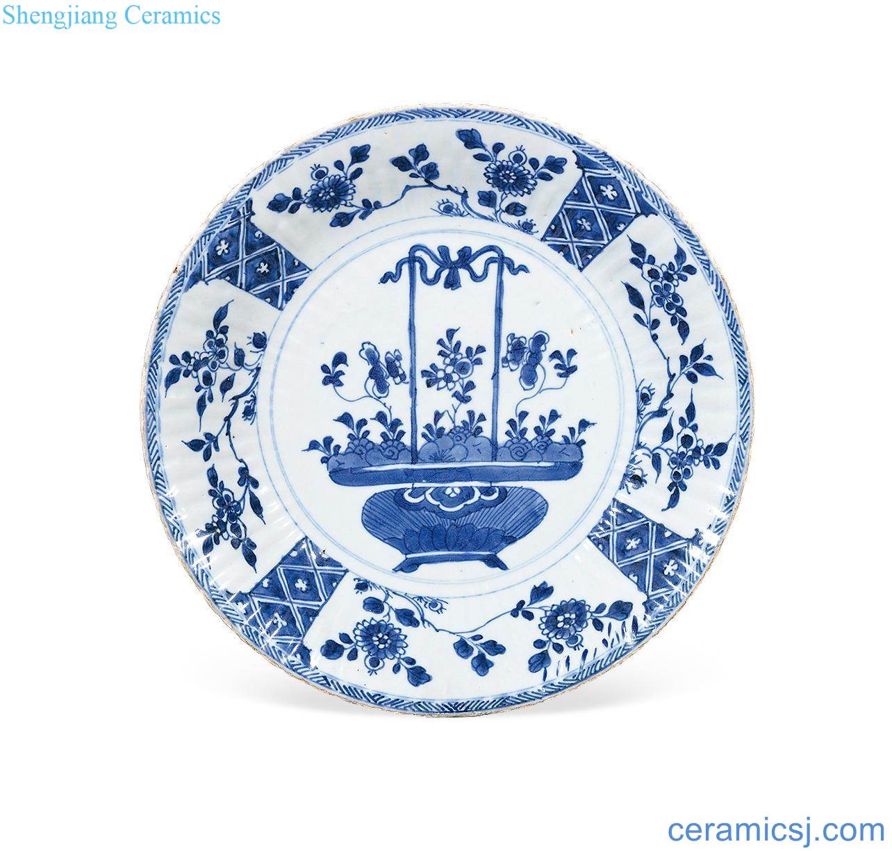 The qing emperor kangxi Blue and white flower basket tray