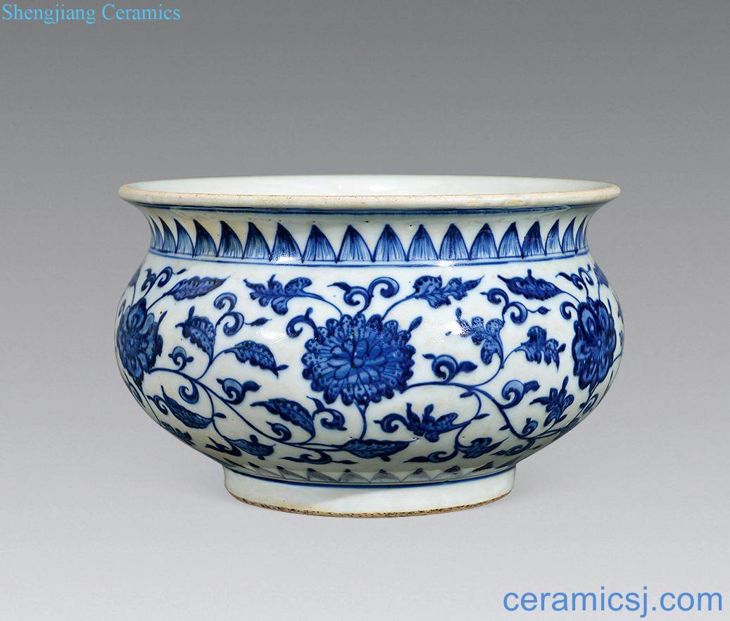 Mid qing Blue and white branch flowers furnace