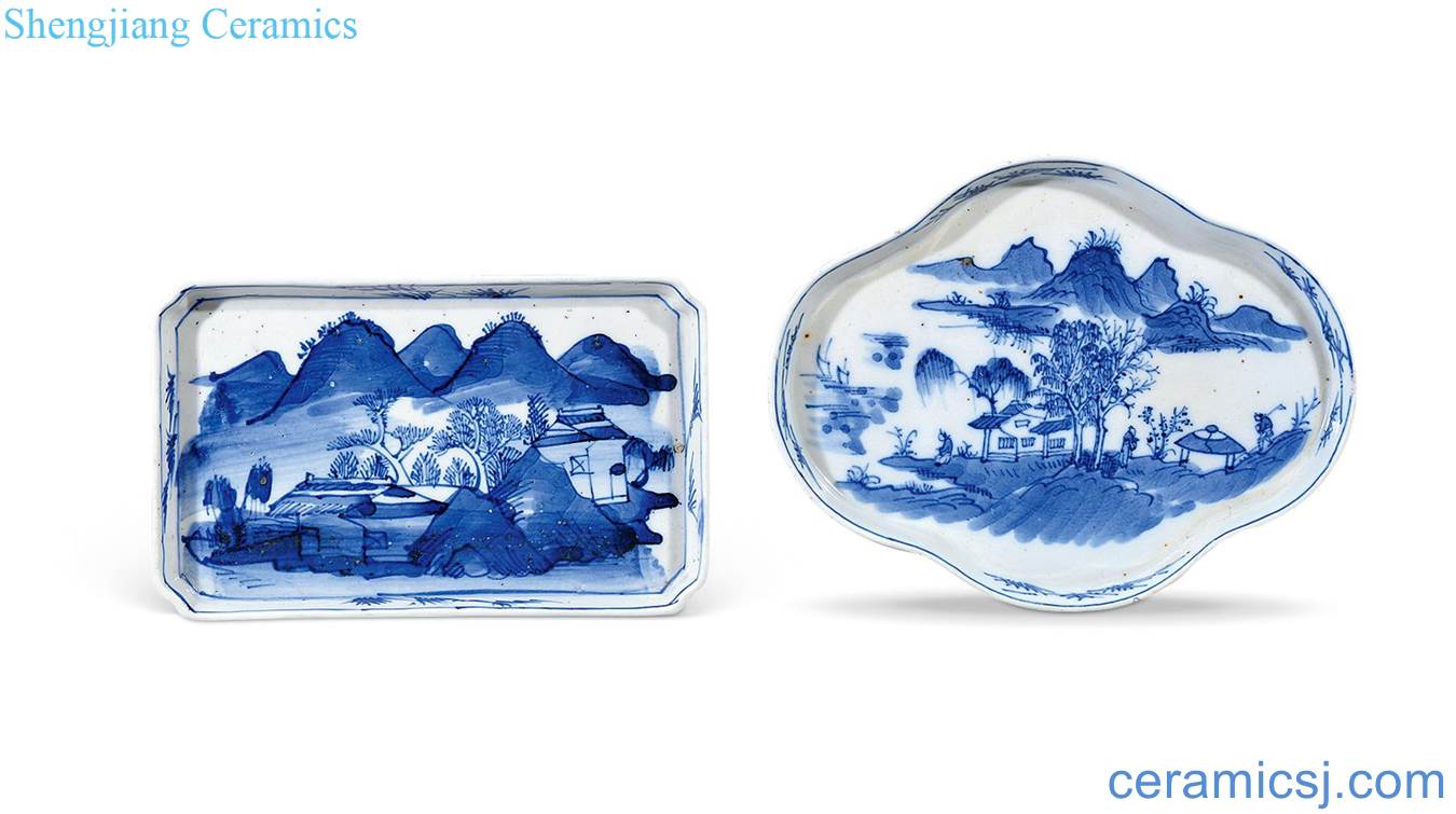 Mid qing Blue and white landscape small (two)