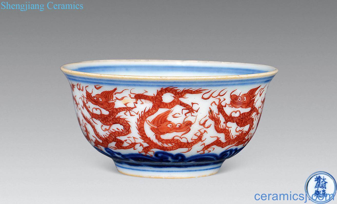 Ming Blue sea alum red dragon grain cup