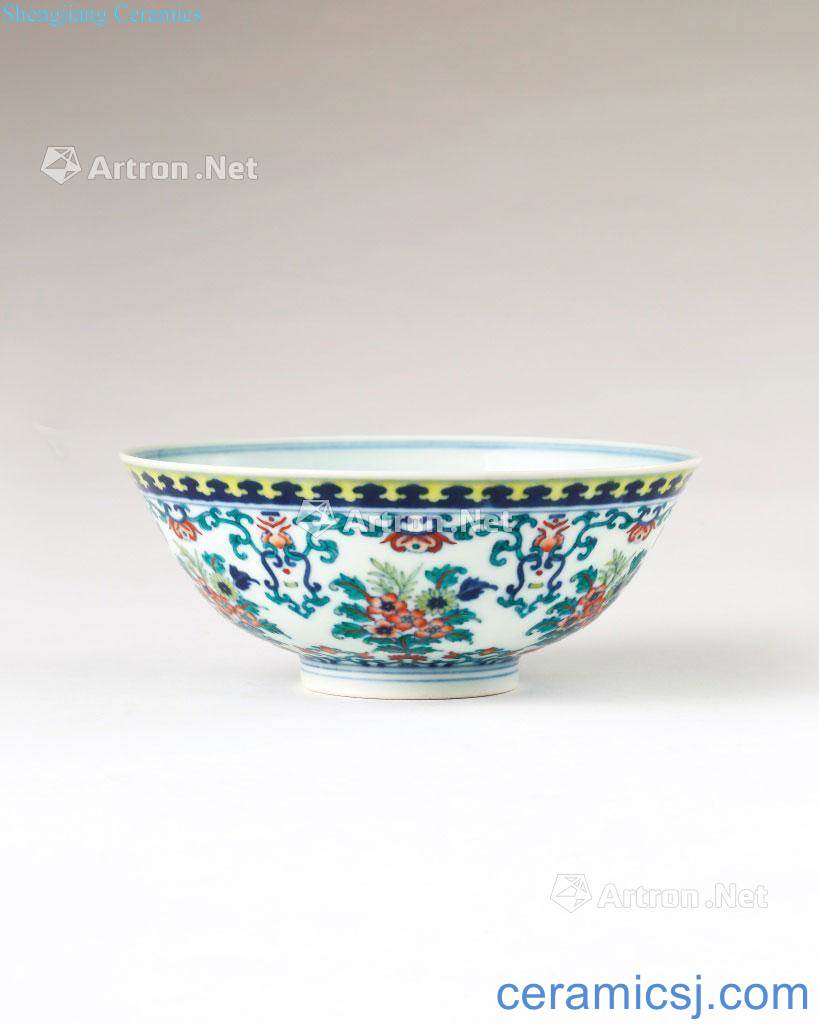 Qing daoguang Dou colors branch flowers green-splashed bowls