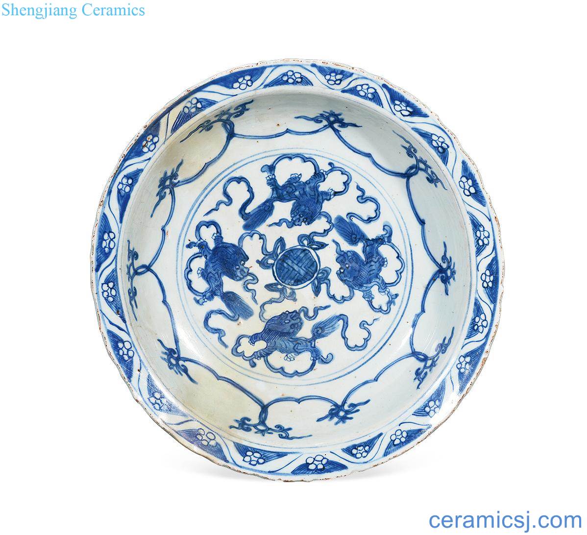 Ming dynasty Blue and white lion play ball
