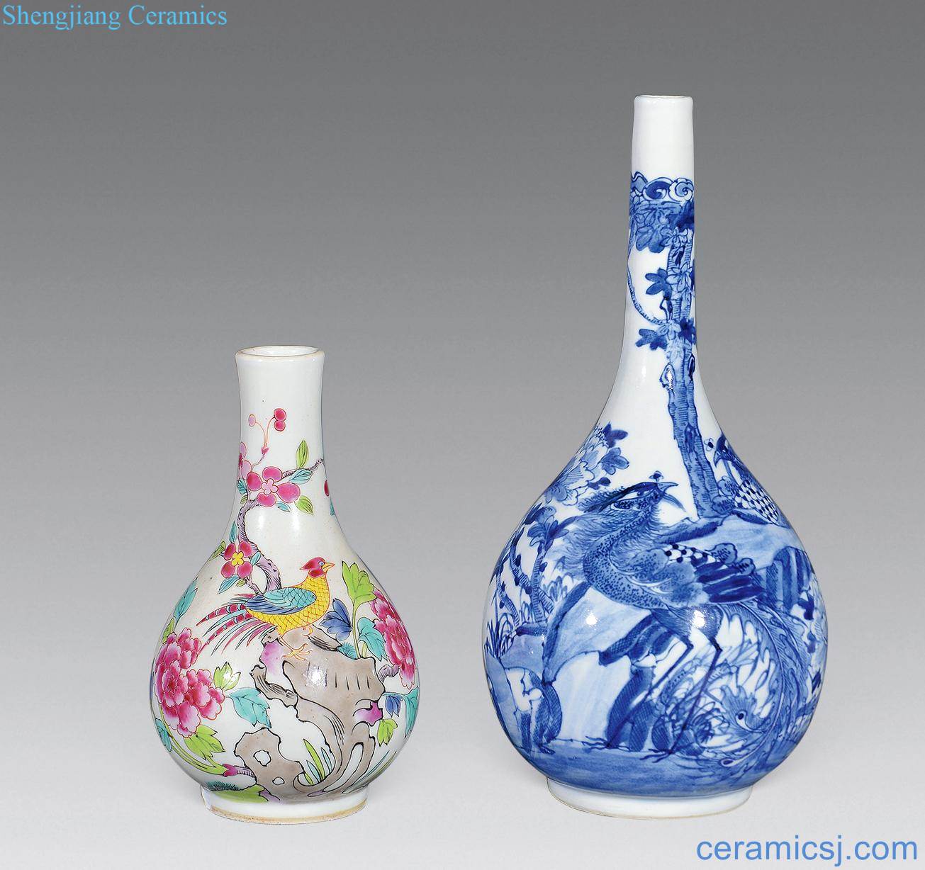 Clear pastel blue and white flowers and birds, the taper bottle (two)