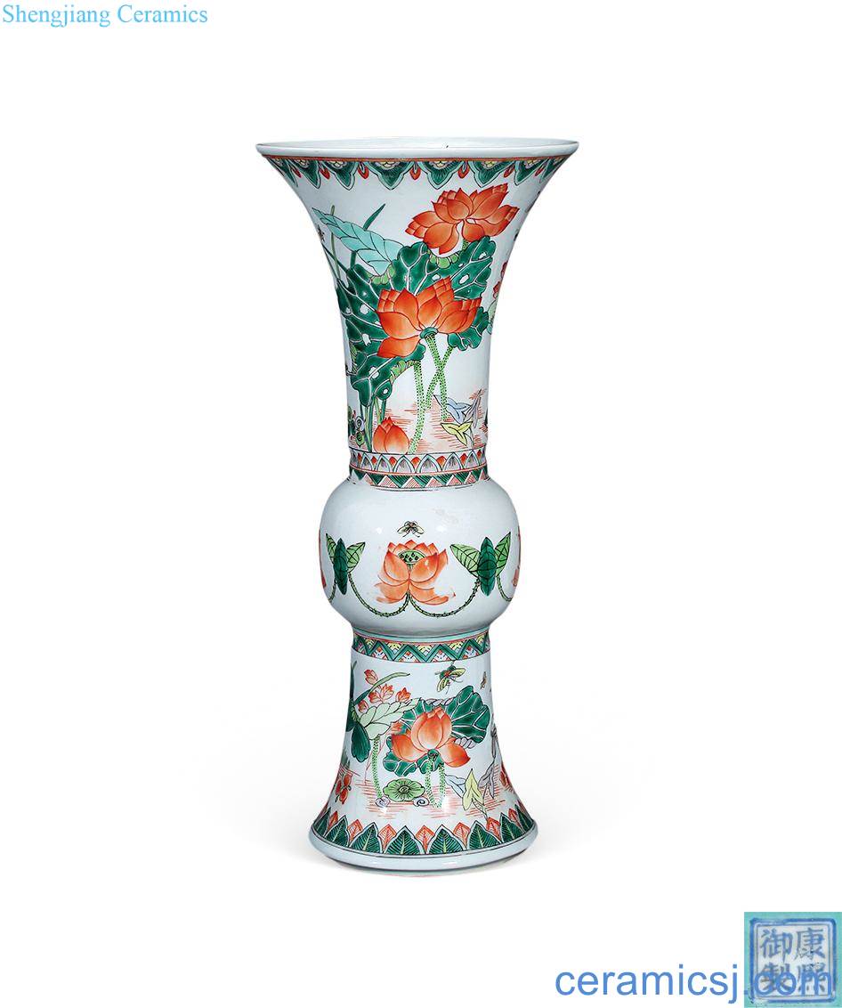 In late qing dynasty Colorful flower vase with lotus pond