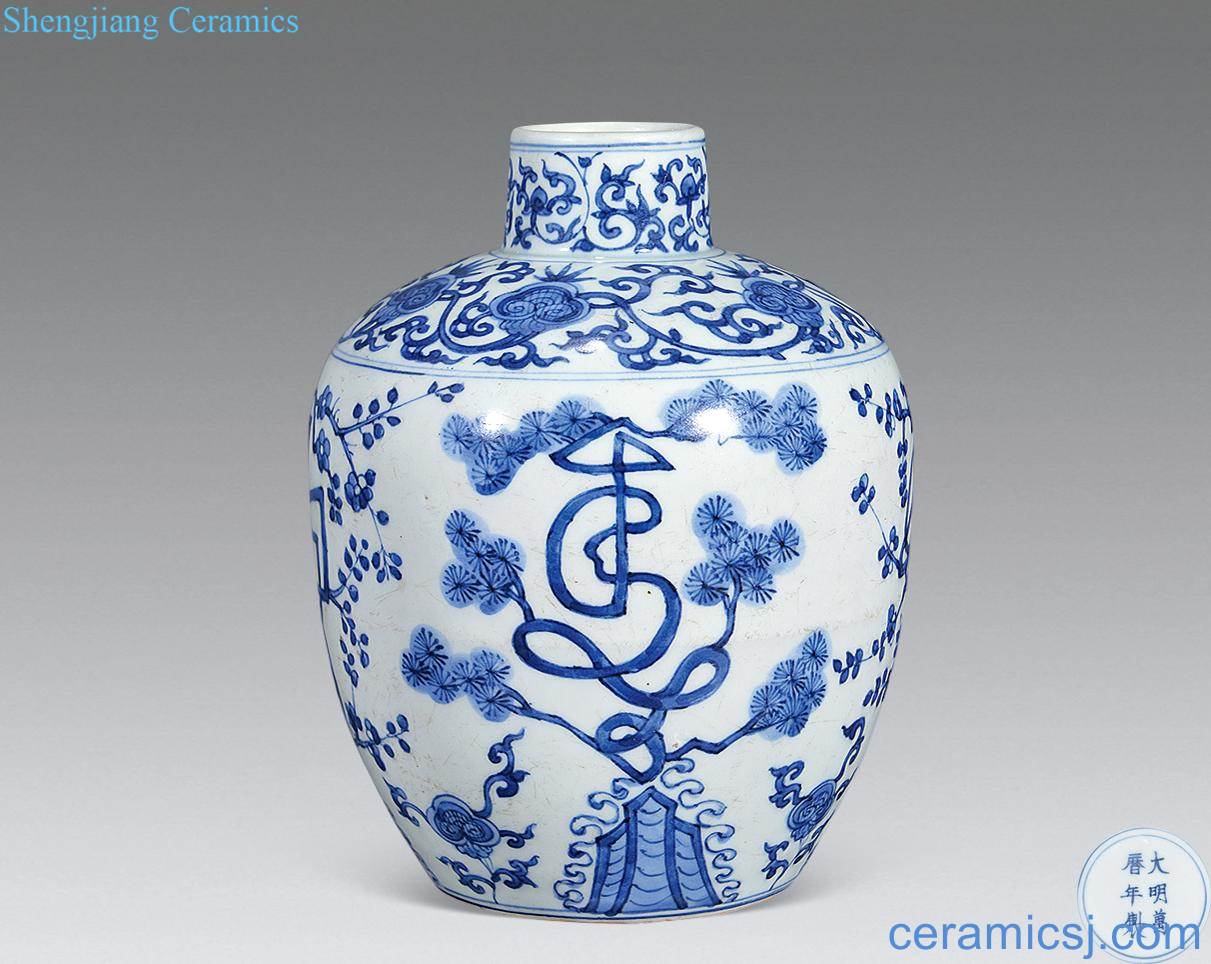Ming Blue and white ferro ShouXi cans