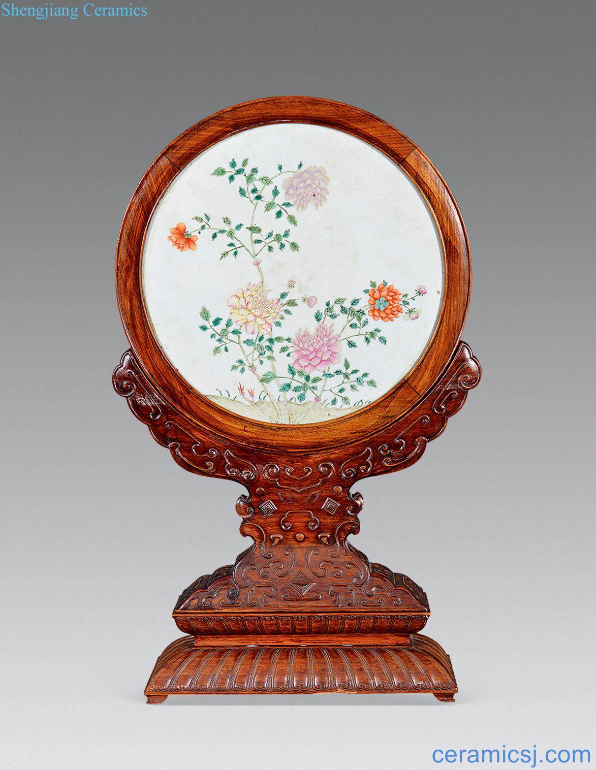 Qing qianlong pastel flowers plaque