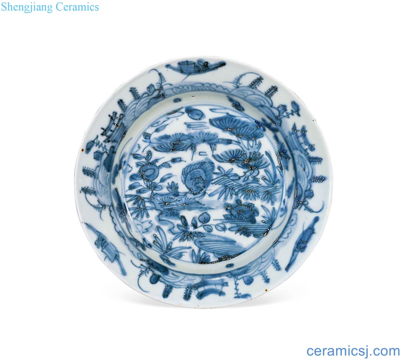 In the late Ming Blue and white flower disc