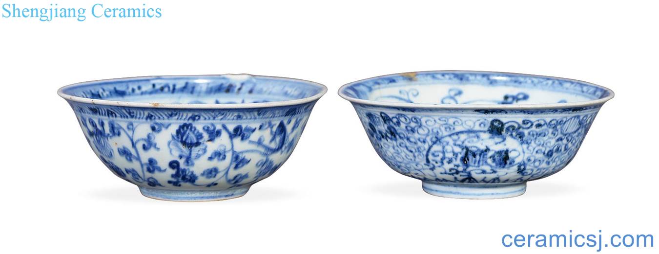 Ming dynasty Blue and white flower bowls bound branches (two)