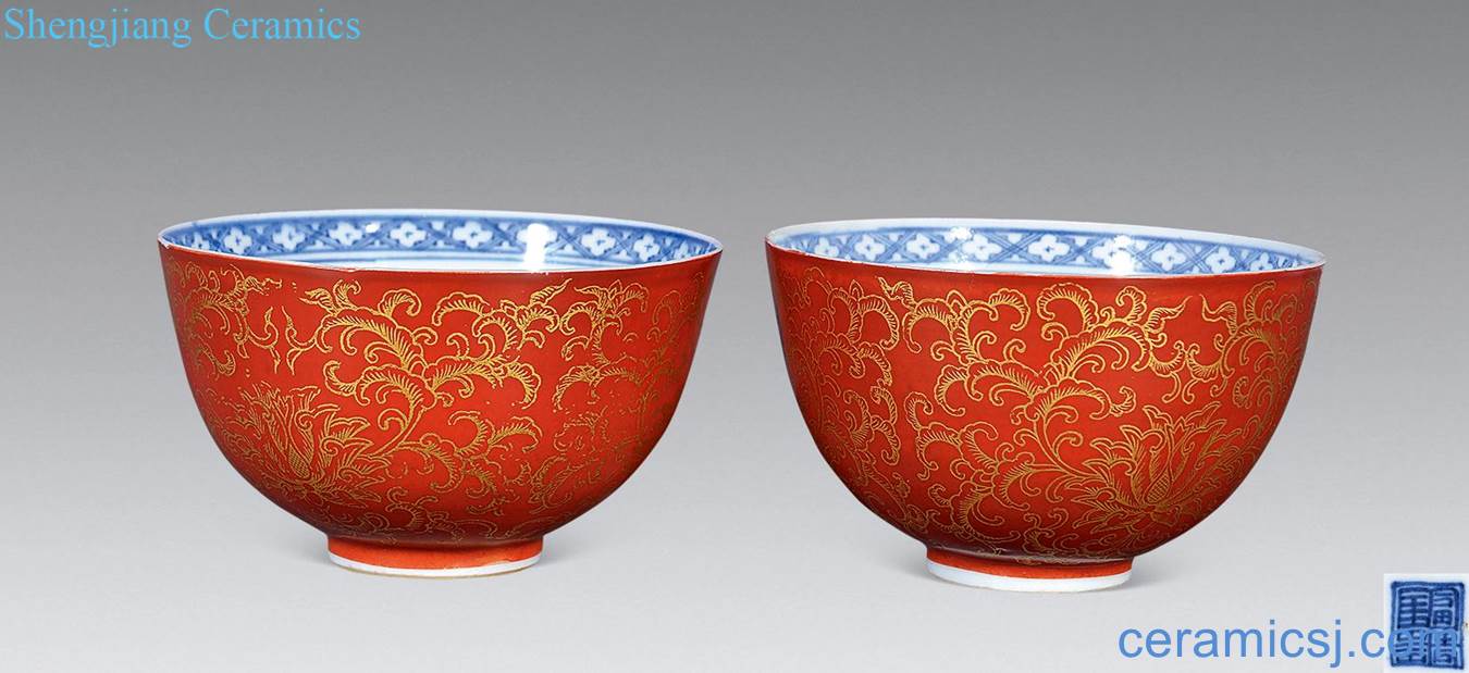 Ming wanli Outside the coral red glaze colour blue and white bowl (a)